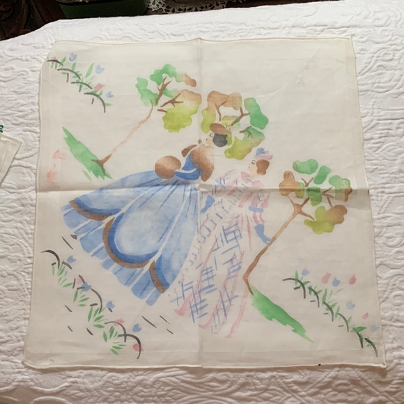 None Accessories - VINTAGE SILK HANDKIE HAND PAINTED?VICTORIAN LADIES (see photos @condition)